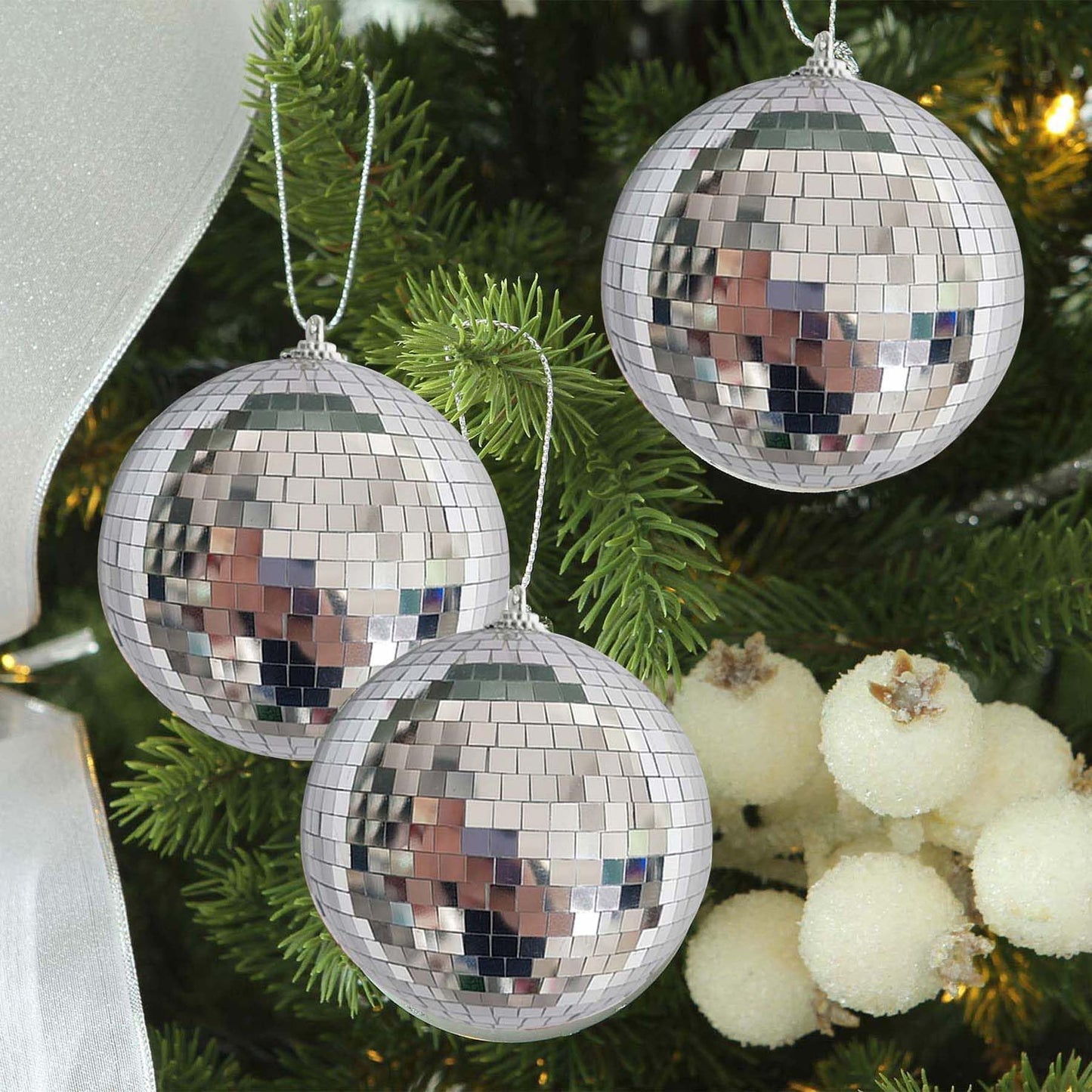 ZHANYIGY 4Pcs Christmas Balls Ornaments for Xmas Tree - Shatterproof Christmas Ball Xmas Tree Decorations Hanging Ball Silver PET 4in x 4 Pack