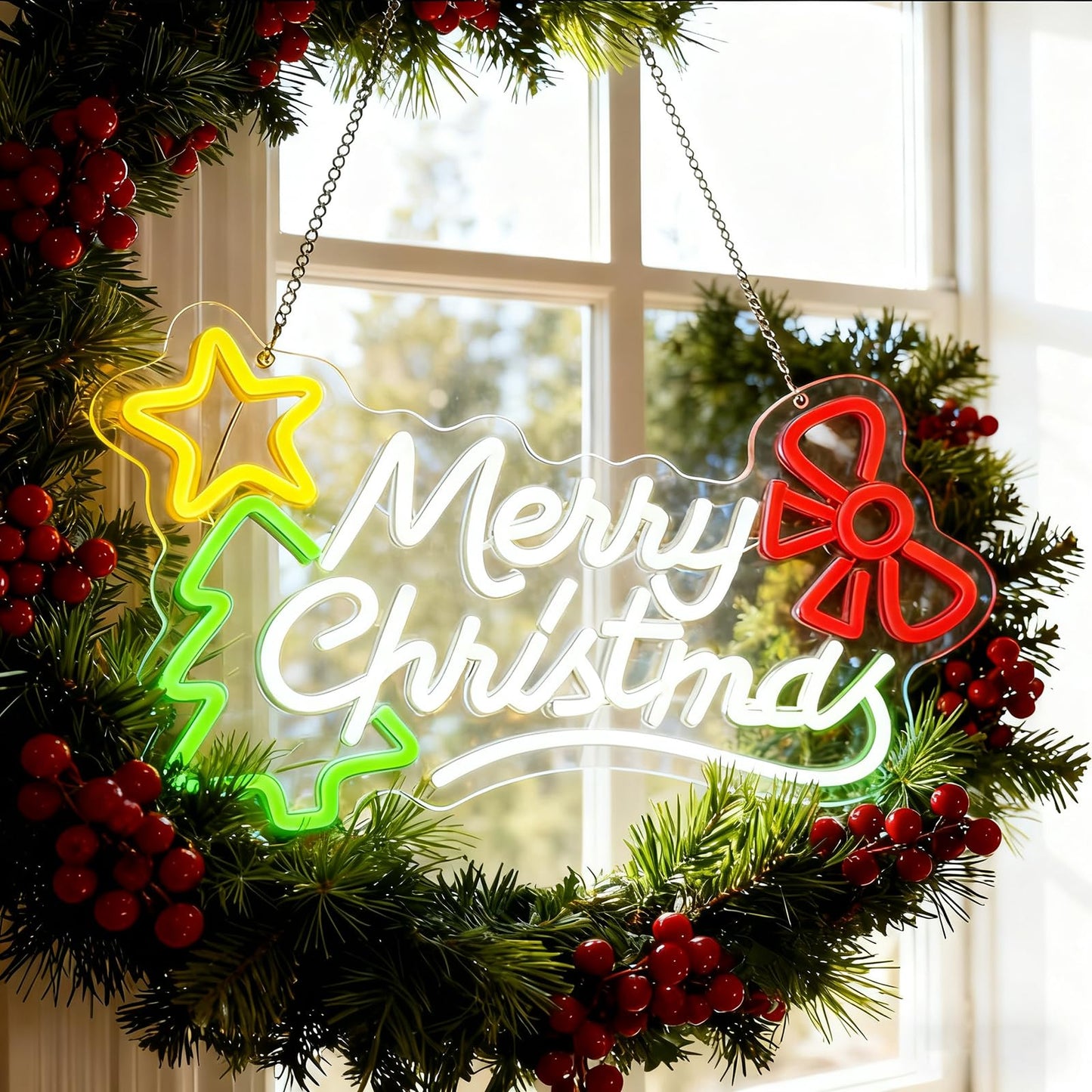 RumonZS Merry Christmas Neon Sign Dimmable Christmas Neon Lights Xmas Wall Decor USB Powered Led Lights Xmas Party Bar Pub Club Winter Holiday Home Living Window Bedroom Festival Gift Decorations