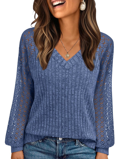 AUTOMET Women Long Sleeve Shirts Fall Lace Tops 2025 Fashion V Neck Sweaters Dressy Casual Winter Tunic Blouse Trendy Outfit