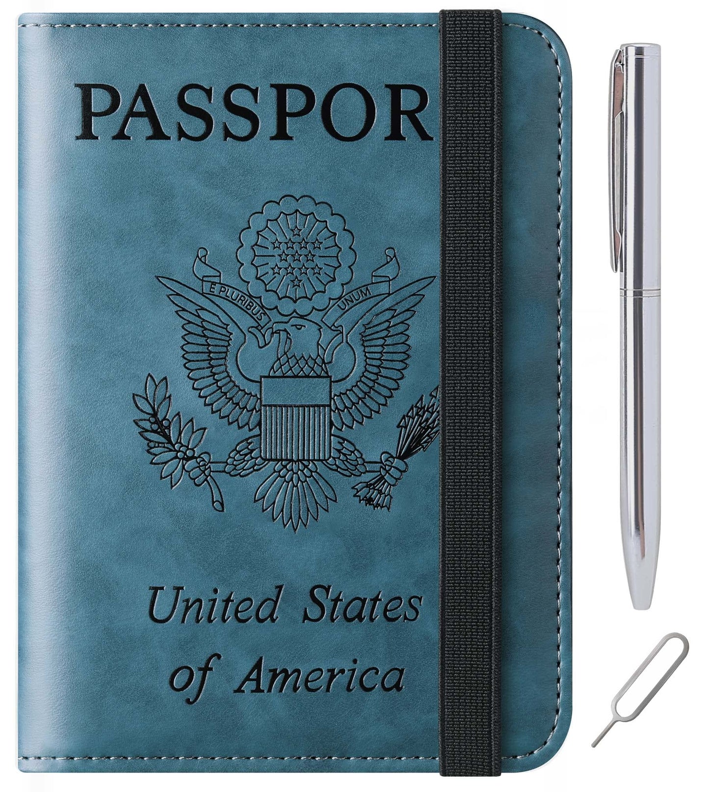 Passport Holder Cover Wallet Travel Essentials Leather Rfid Blocking Case Vacation Luggage Must Haves Travel Accessories for Men Women (116#Blue)