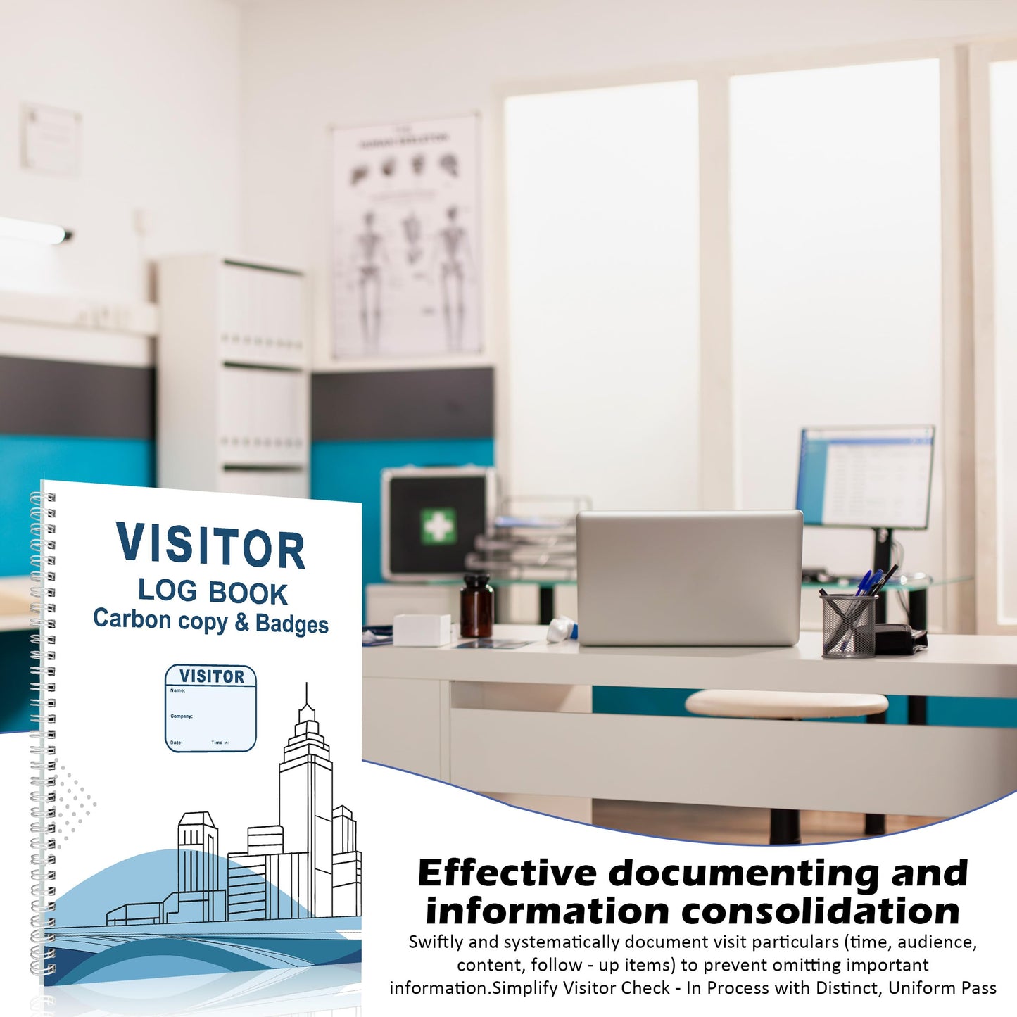 2 Pack of Visitor Badges Log with Carbon Copy Protecting Privacy Pages Visitor Stickers 8.5x11 Inch Visitor Log Book School Church Business Pass Guest Register Book - 450 Badges 60 Memo Pages (2)