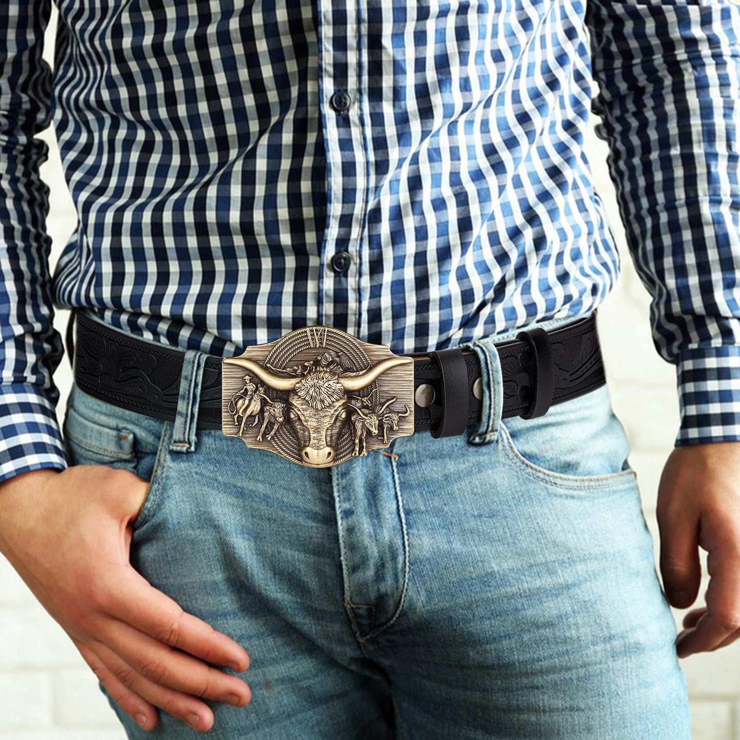 Western Leather Belt for Men Women Cowboy Cowgirl Mens Buckle Belt for Jeans, Country Belt, Ideal Men's Gifts