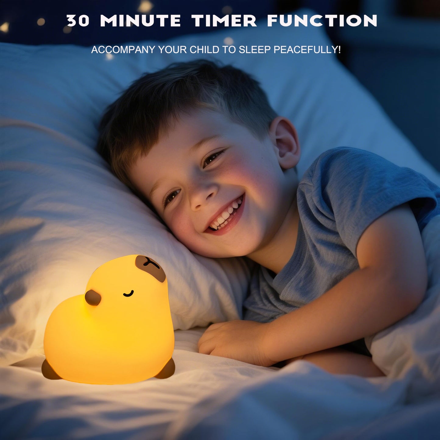 Cute Capybara Night Light, LED Rechargeable Touch Bedside Lamp,Squishy Capybara light Novelty Animal Night Lamp,2 Levels Dimmable,20Min Timer Nursery Nightlight for Kids, Bedroom Baby Boys Girls Gifts