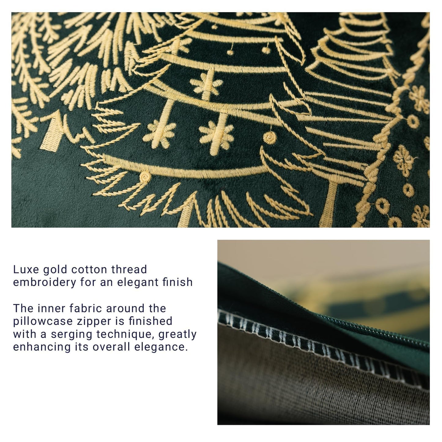 GEEORY Green Velvet Embroidered Christmas Tree Pillow Covers 18x18 Inch Set of 2, Xmas Decorations Farmhouse Winter Holiday Decor Cushion Case for Sofa & Bed GX006-18