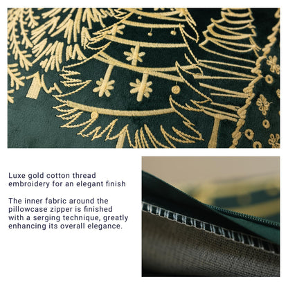 GEEORY Green Velvet Embroidered Christmas Tree Pillow Covers 18x18 Inch Set of 2, Xmas Decorations Farmhouse Winter Holiday Decor Cushion Case for Sofa & Bed GX006-18