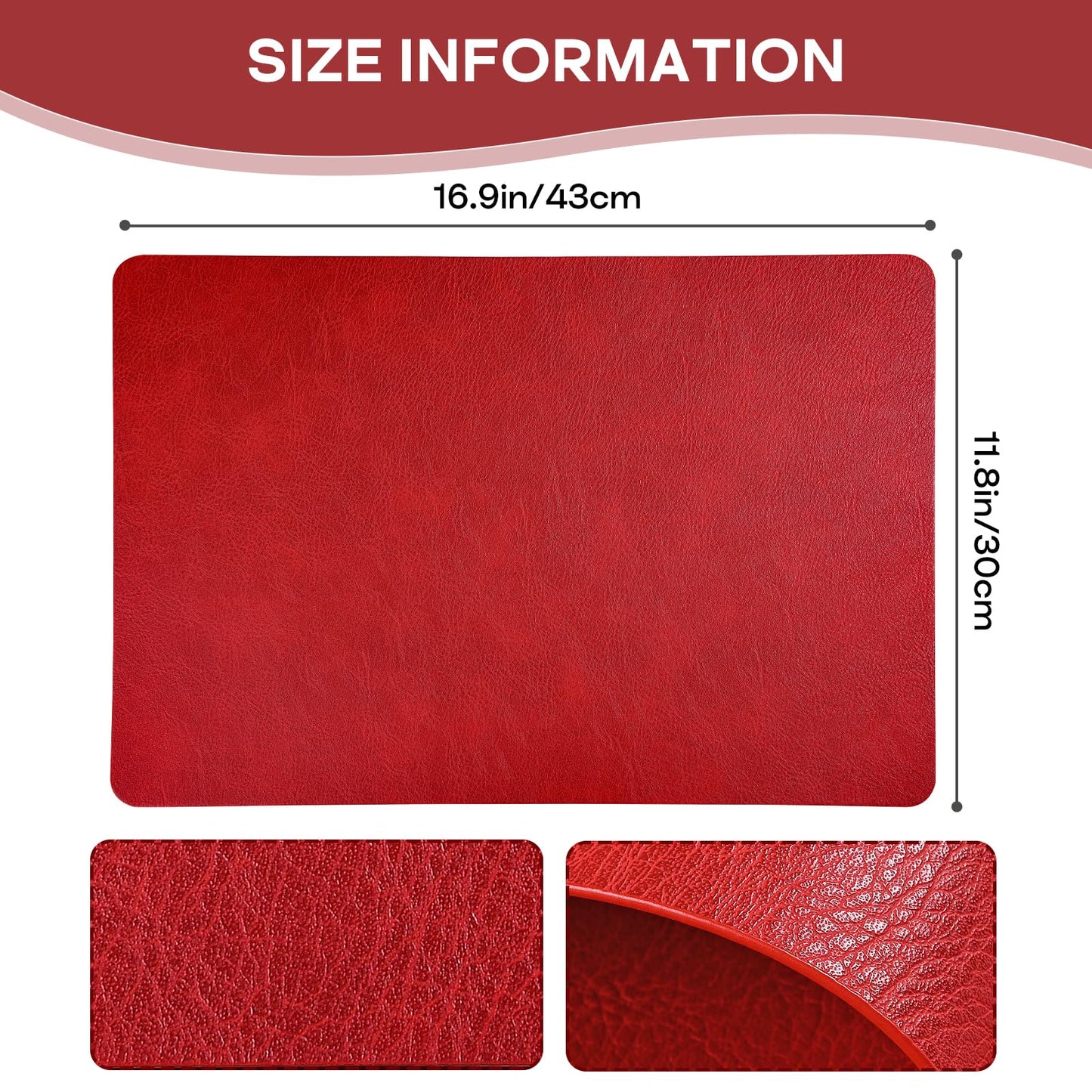 APLKER Faux Leather Placemats Set of 6, Washable Place Mats, Vinyl Placemats Wipeable Waterproof Oil-Proof Heat Resistant PU Table Mats for Dining, Kitchen, Hotel(Red)