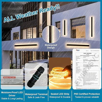 Modern Outdoor Wall Light, 59" Long Outdoor LED Wall Lights 3000K Outdoor Sconce Lights IP65 Waterproof Exterior Wall Mounted Light Fixture for House Garage