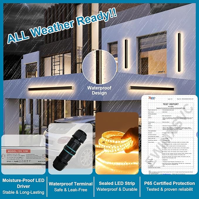 2Pack 47inch Long Outdoor Sconce Lights, Black Modern Outdoor Wall Lights IP65 Waterproof Wall Mounted Exterior Lighting Fixtures 3000K Linear Wall Led Light for House, Garage