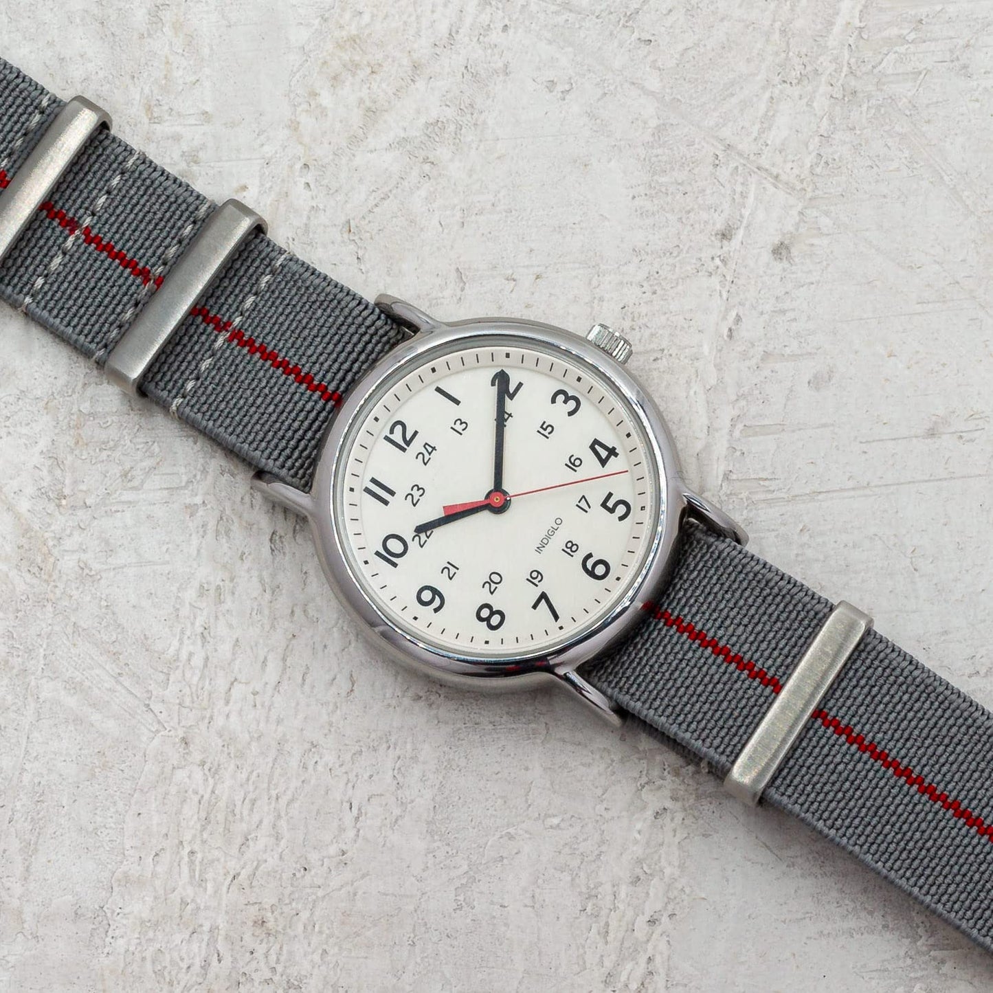 Benchmark Basics Elastic Watch Band - Parachute Nylon One-Piece Military Style Watch Straps for Men & Women - Choice of Color & Width - 20mm or 22mm (20mm, Grey/Red)
