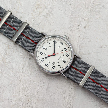 Benchmark Basics Elastic Watch Band - Parachute Nylon One-Piece Military Style Watch Straps for Men & Women - Choice of Color & Width - 20mm or 22mm (20mm, Grey/Red)