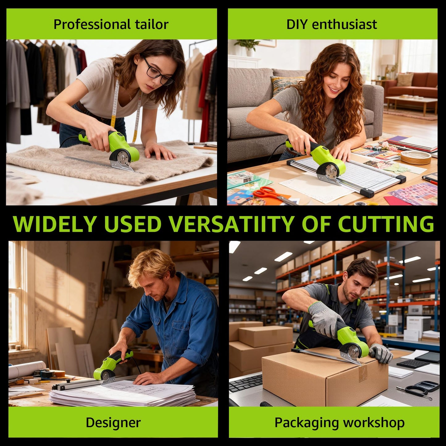 Cordless Electric Scissors, Rechargeable Cardboard Cutter, Powerful 4V Box Cutter with Replacement Blade, Powerful Cutting for Cardboard Box, Plastic, Leather, Fabric, Safety Lock & LED Light