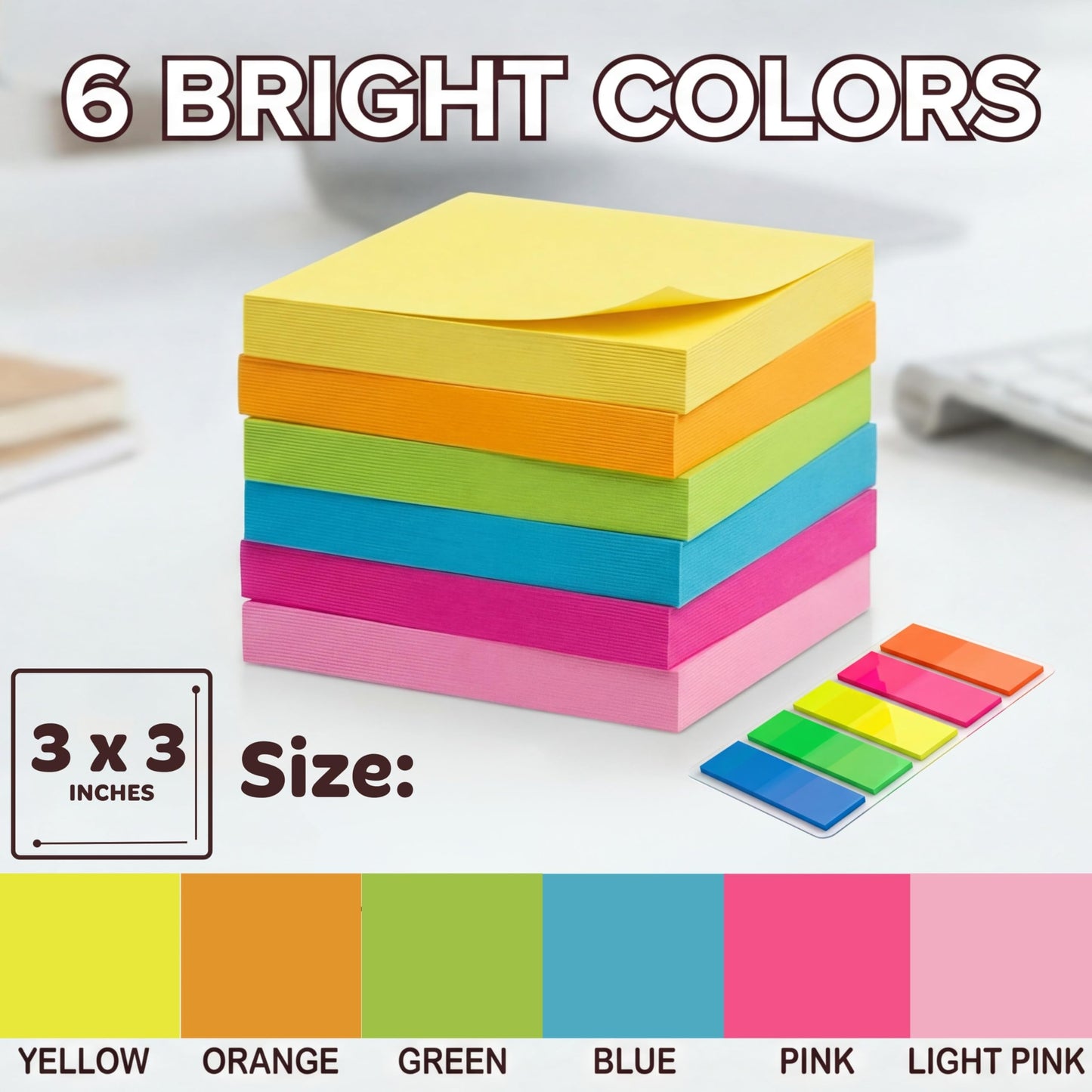 Infiniko Sticky Notes 3x3 (12 Pads/1200 Sheets) – 2026 Improved Adhesive, Super Sticky & Bright Neon Colors – 1200 Sheets – Ideal for School, Office & Desk Supplies