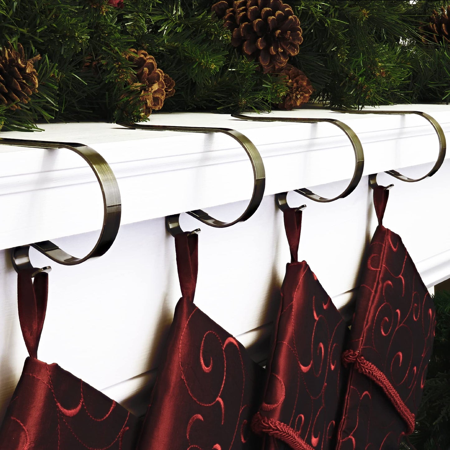 Haute Decor The Original MantleClip® Stocking Holder 4 Pack - Hang Christmas Stockings Safely and Securely from Mantels Up to 3 Inches Thick