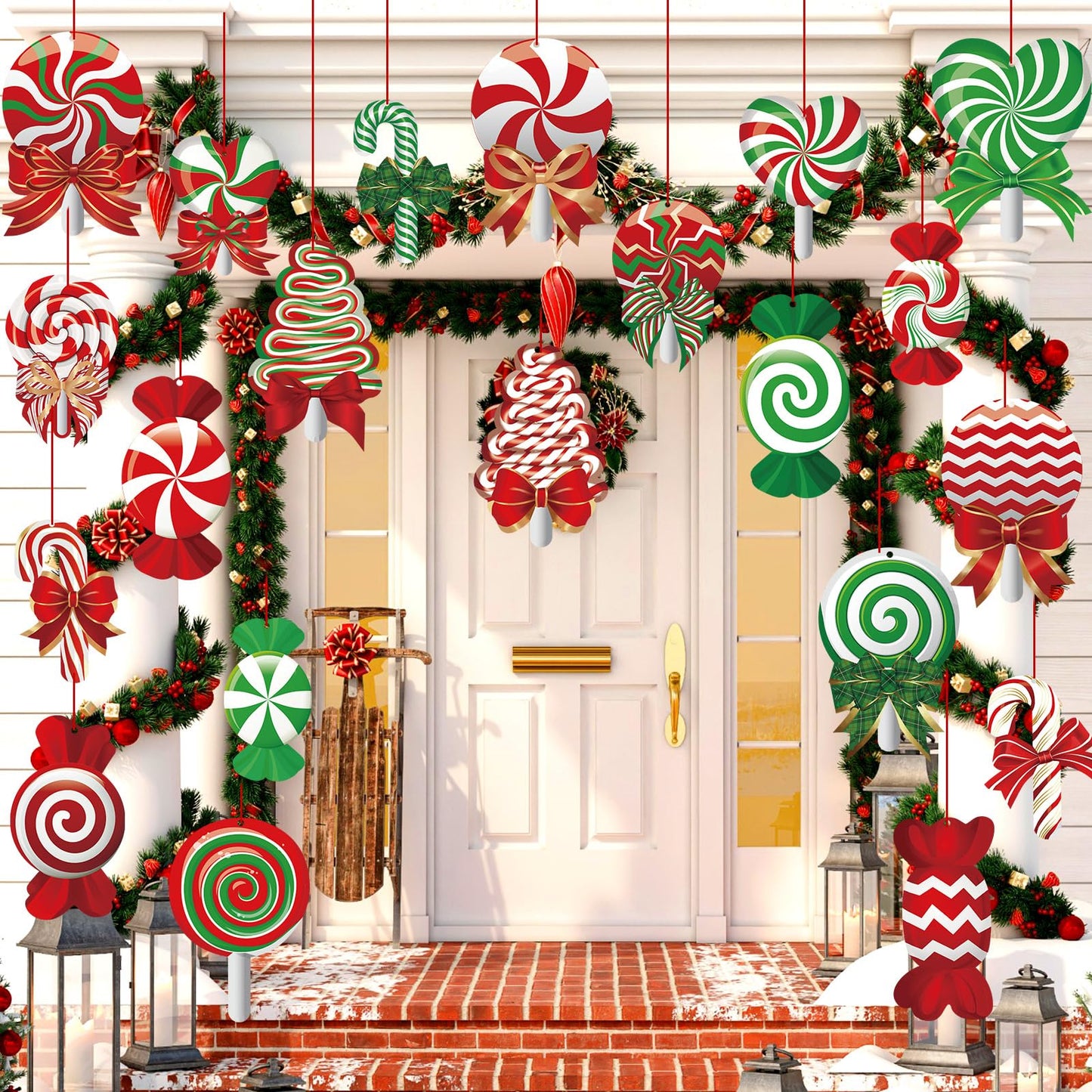 30 Pcs Christmas Decorations Outdoor Christmas Hanging Ornaments Peppermint Candy Yard Signs Double Sided Lawn Decorations Peppermint Ornaments for Xmas Party Home(Vivid Style)