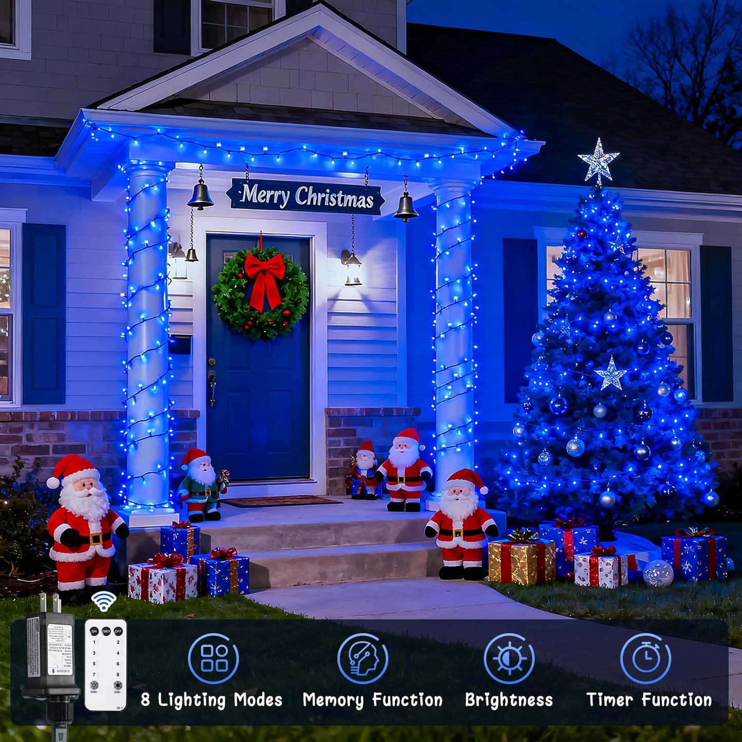 JMEXSUSS Blue 400 LED Christmas Lights Outdoor, 132ft Christmas Tree Lights with Remote, Indoor Blue String Lights Plug in for House Christmas Bush Decorations