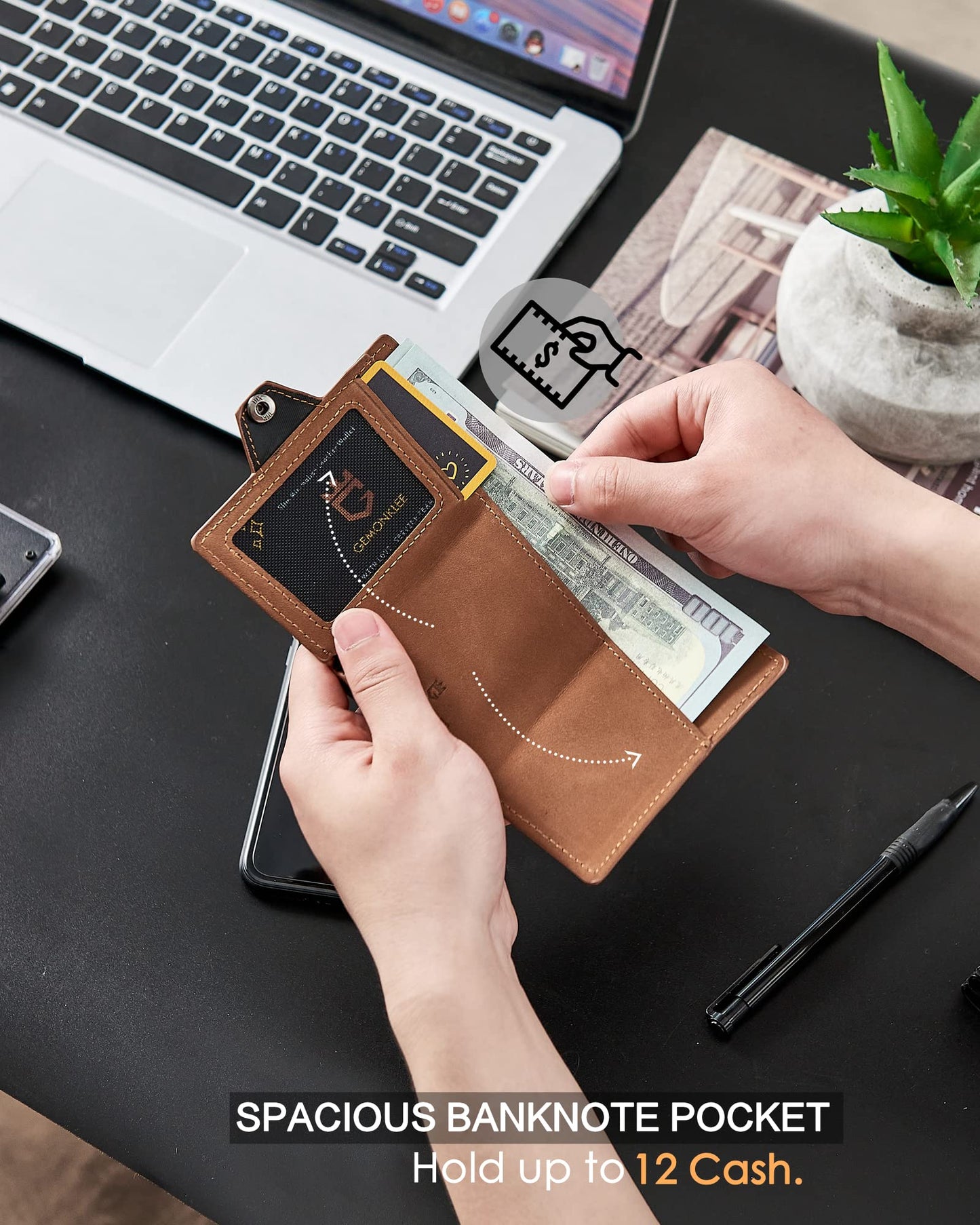 Gemonklee Men's Slim Wallet, Brown 3.0, 100% Full Grain Leather, RFID Protected, Airtag Wallet Holder, 3" L x 4" W x 0.8" H
