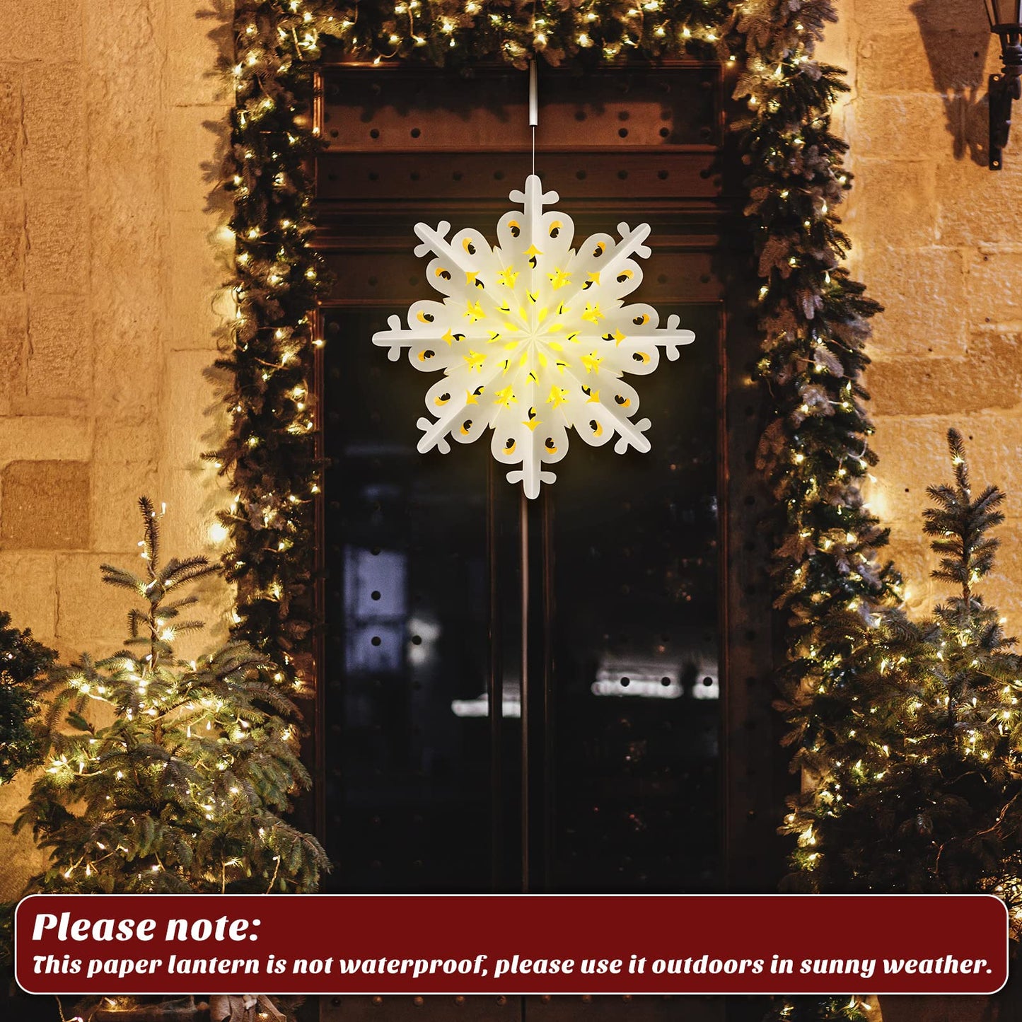 23.6 Inch Christmas Star Snowflake Paper Lantern with Light Timer Paper Lamp Party Supplies Hanging Decoration for Weddings Christmas Trees Birthday Holiday Party Celebration (Adorable Style)