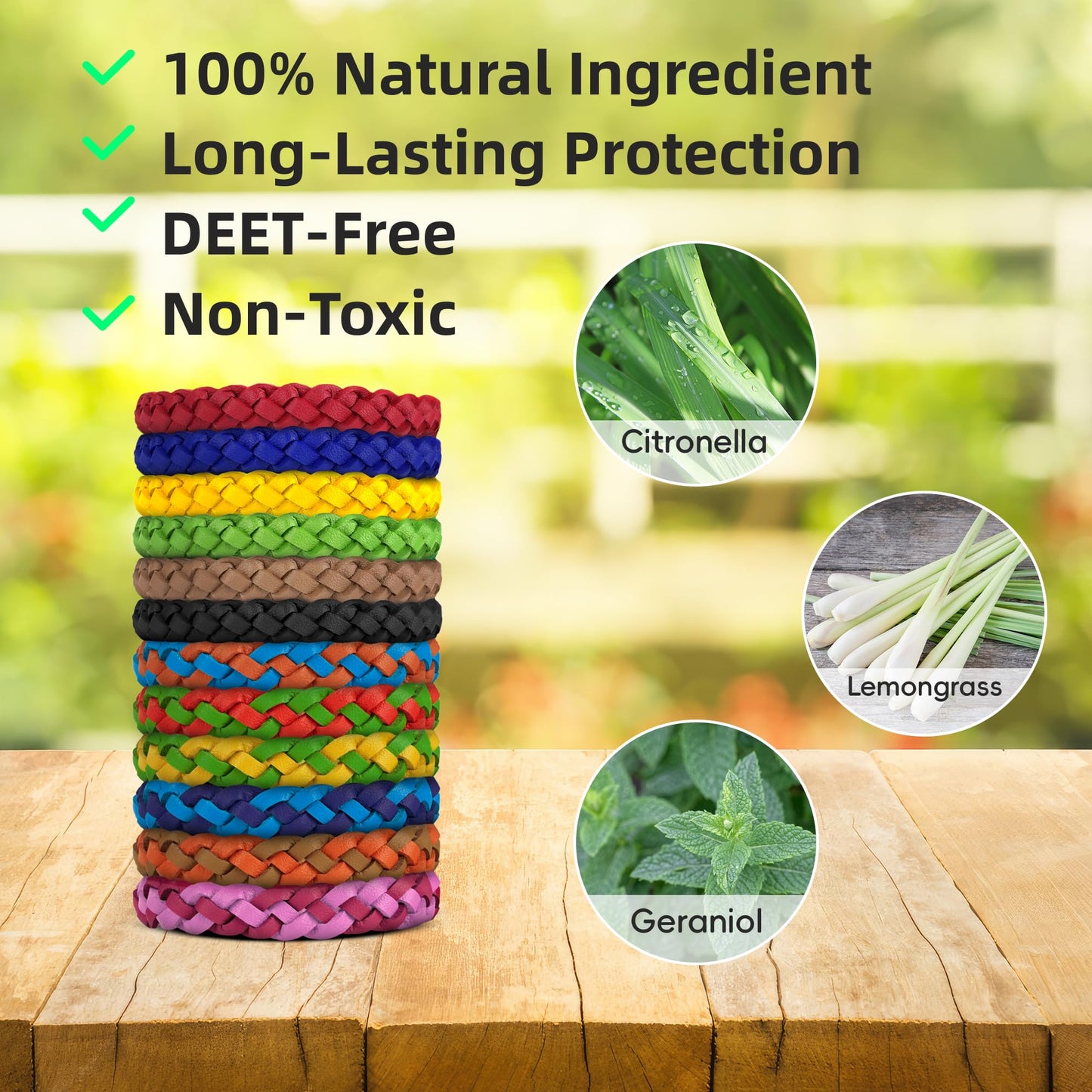 BuggyBands 24 Pack Mosquito Repellent Bracelets for Adults & Kids, DEET-Free, Individually Wrapped, Adjustable PU Leather Bug Repellent Wrist Bands
