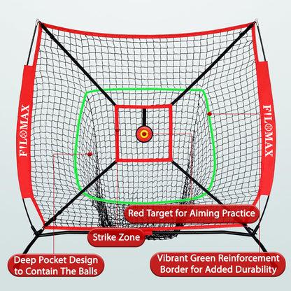 5x5 FT Baseball & Softball Practice Net with Red Strike Zone & Target | Youth Baseball & Softball Training Net for Hitting, Pitching, Batting |for Accurate Throwing Practice,Includes Carry Bag.