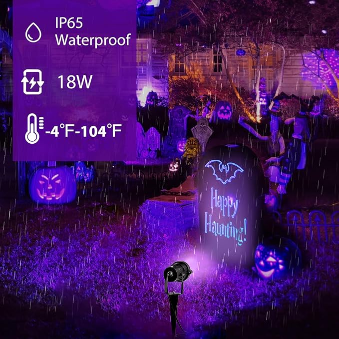 Onforu 18W Black Light Spotlight Outdoor, IP65 Waterproof Blacklight Spot Lights, 385-400nm Wavelength, Plug-in Halloween Black Lights for Glow Party, Body Paint, Stage Lighting, Neon Decor (3 Pack)