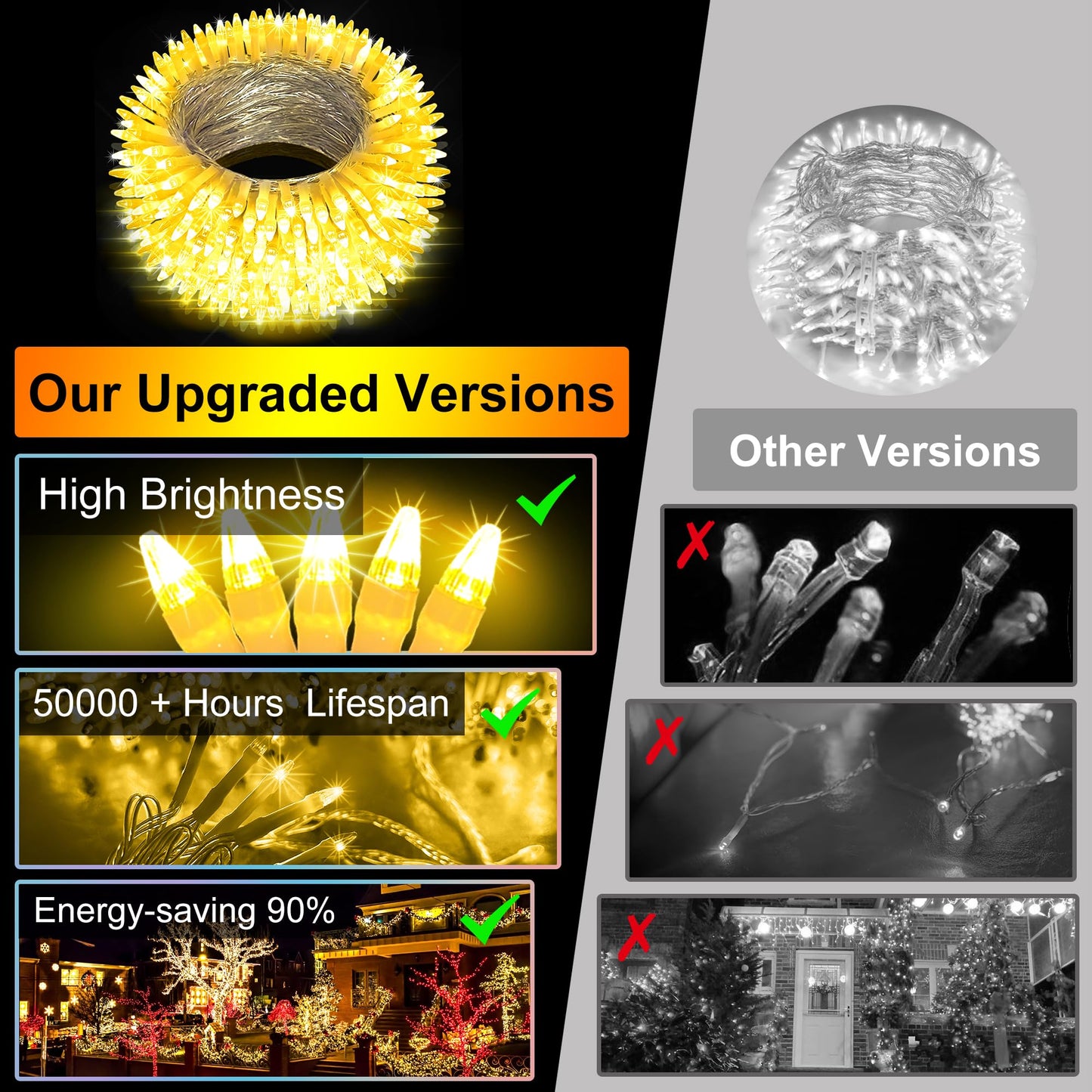 300 LED Christmas Tree Lights, Connectable Christmas Lights Indoor with Timer Memory & Dimmable & 12 Modes, 75FT Decoration Fairy String Lights for Outside Bedroom Home Patio Tree, Warm White