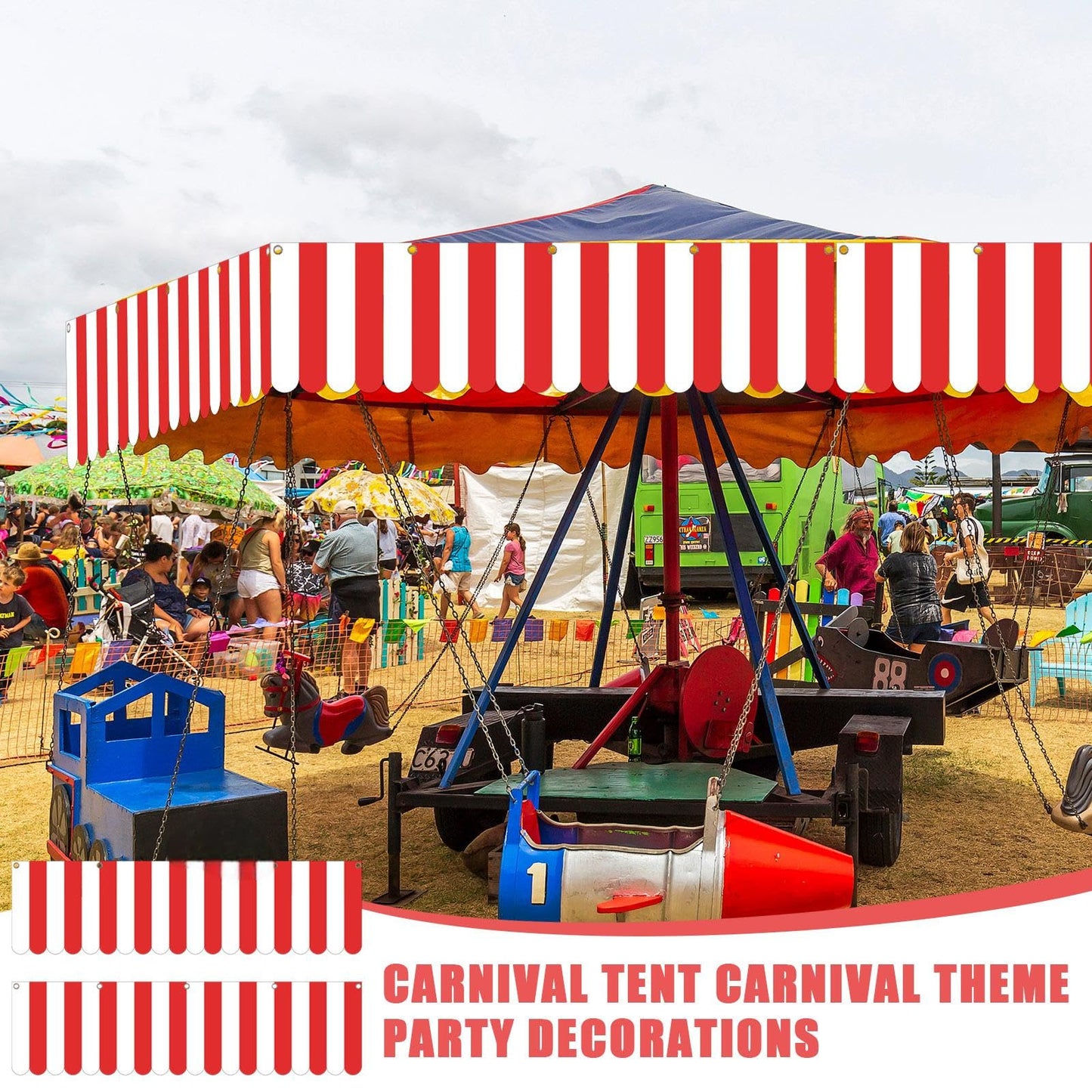 Preboun 12 Pcs Carnival Decorations Tent Christmas Circus Carnival Hanging Decorations Christmas Red White Striped Banner Circus Xmas Mardi Gras Theme Celebration Wall Games Props