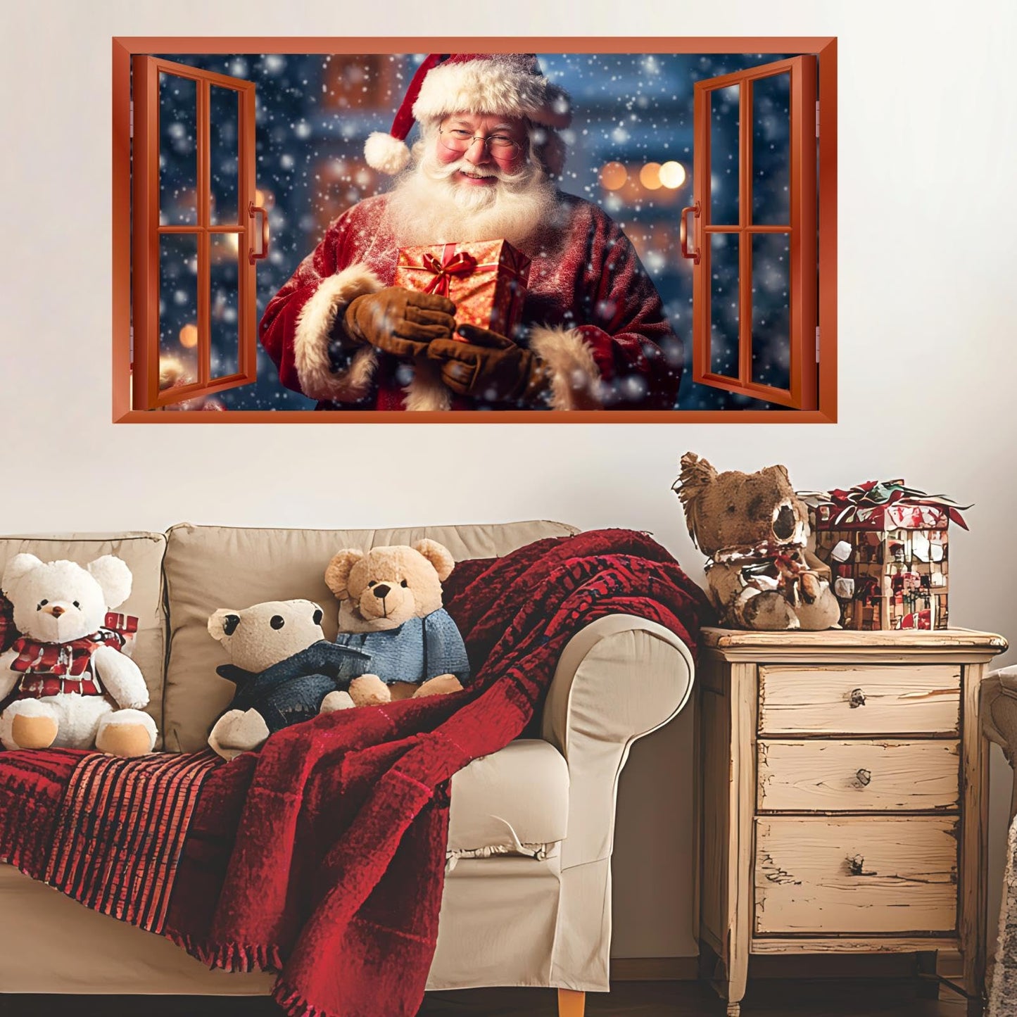 Christmas Wall Decals Santa Claus Stickers for Christmas Wall Decorations Indoor Xmas Fake Window Walls Decal Peel and Stick Merry Xmas Art Murals Vinyl Sticker for Winter Holiday Party Supplies