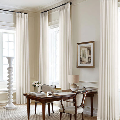 Pinch Pleated Linen Curtains 102 Inch long Memory Shape Training Pleat Drape with Hooks Rings Back Tab for Living Room Patio Glass Door Modern Neutral Cream Ivory Birch Semi Sheer 102 Inch Curtain