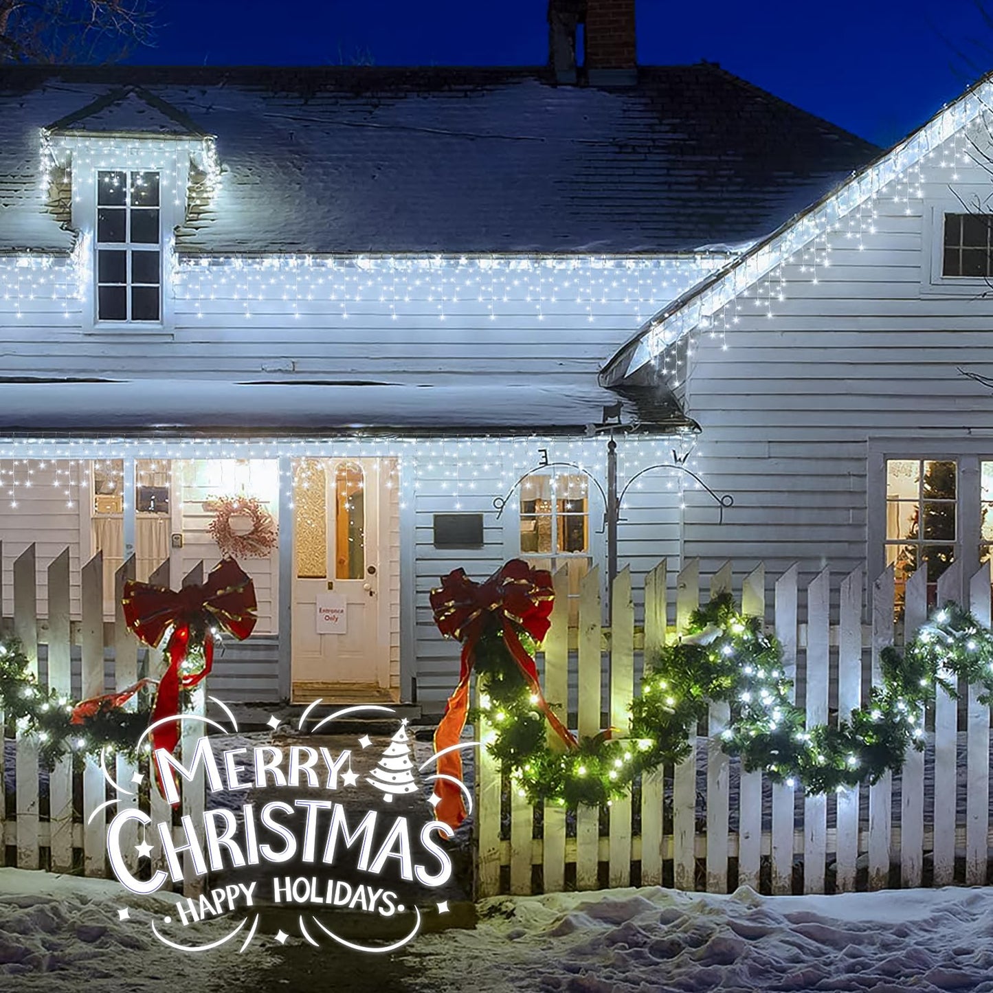 oopswow 16.5FT 200 LED Icicle Lights Outdoor, White Icicle Curtain Light,40 Drops 8 Modes with Timer Star Light,Hanging String Lights for Backdrop,Wedding,Party, Holiday,Xmas Decor,White