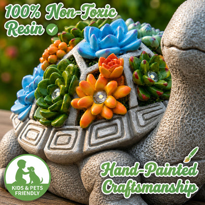 Nacome Solar Garden Outdoor Statues Turtle with Succulent and 7 LED Lights - Lawn Decor Statue for Patio, Balcony, Yard Ornament - Gifts for Mom Grandma Women