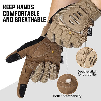 ZUNE LOTOO Tactical Gloves for Men, Touchscreen Motorcycle Gloves with Finger Impact Protection, Tan Palm Padded Safety Work Gloves for Paintball Airsoft Range Tac Female Women(XLarge)