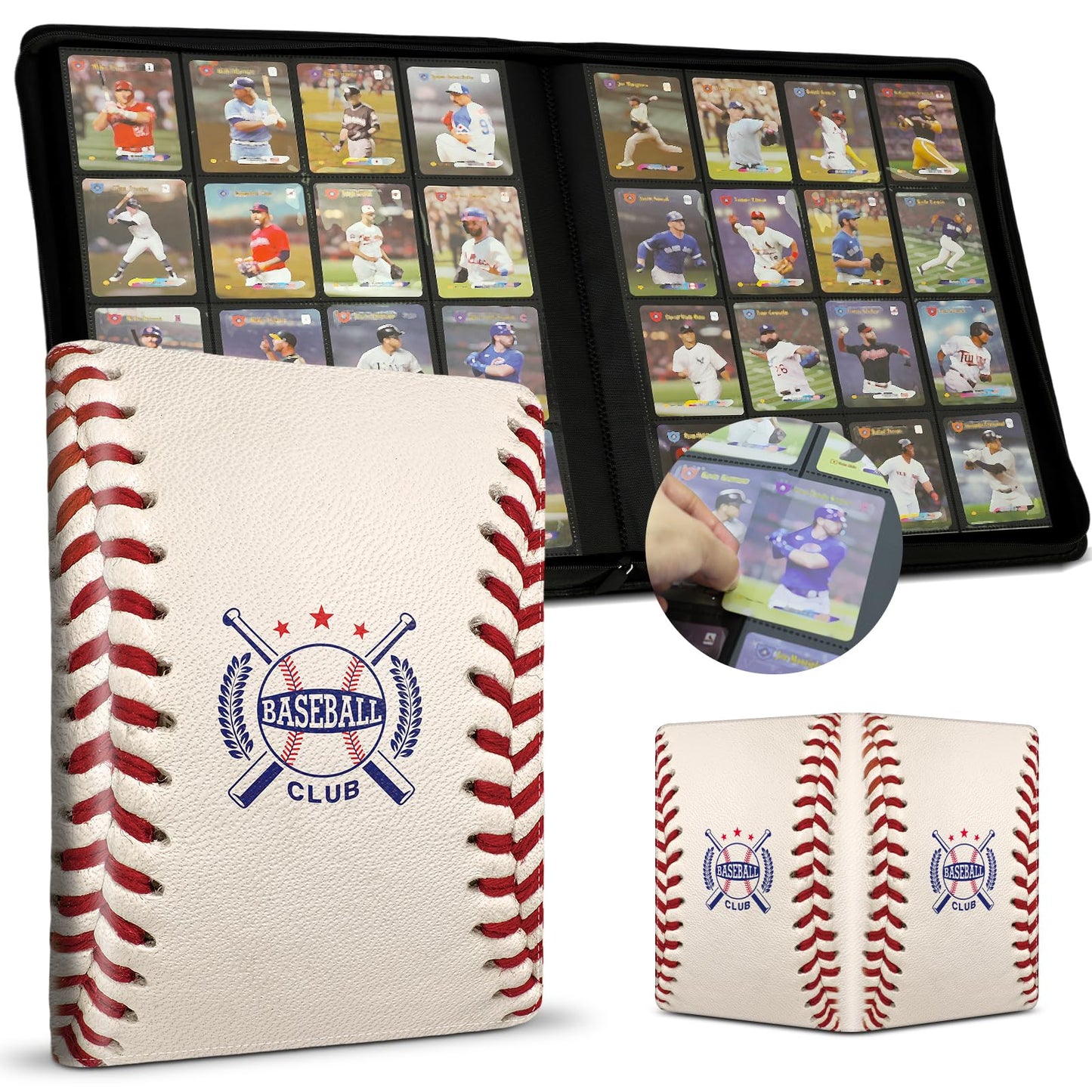 Baseball Card Binder 16 Pocket, Premium 1000+ Cards PU Cover Trading Sports Card Binder Side Loading Card Holder Collection Album Folders