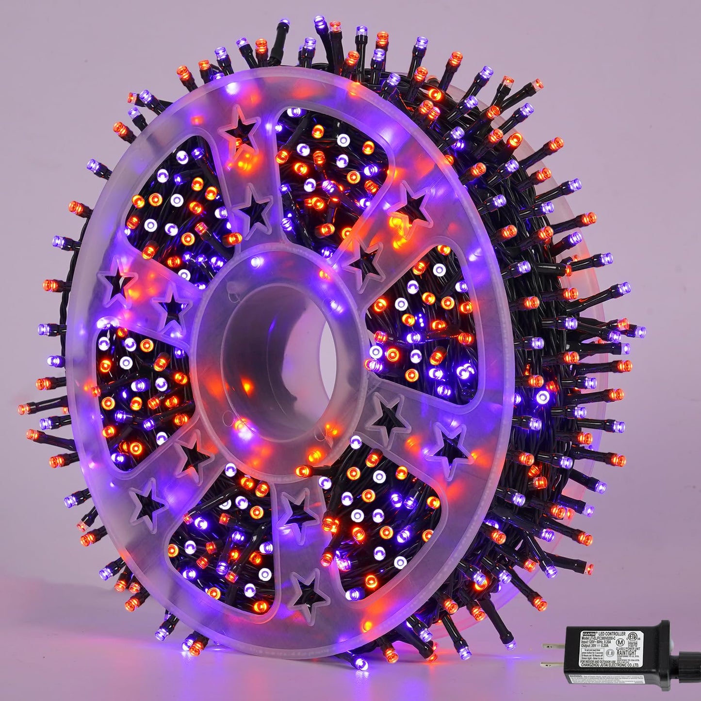 QITONG 165ft 500 LED Orange and Purple Halloween Lights Outdoor Waterproof, String Lights for Outside with 8 Modes, Green Wire Twinkle Lights Plug in Indoor
