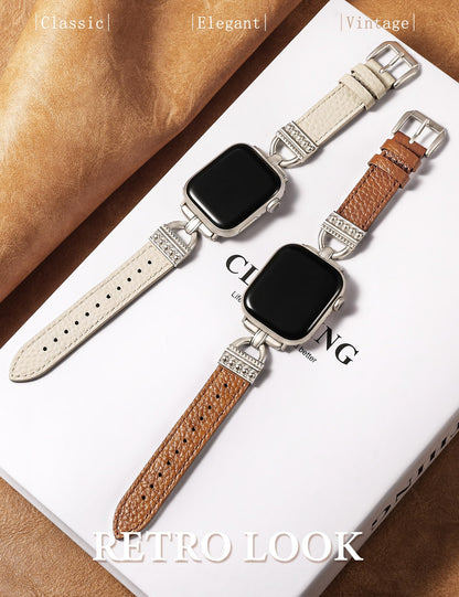TOYOUTHS Compatible with Apple Watch Band Women Leather 42/41/40/38mm Dressy Thin Leather Strap with Designer D-Shaped Metal Buckle Bracelet for iWatch Series 11/10/9/8/7/6/5/4/3/2/1/SE, Starlight