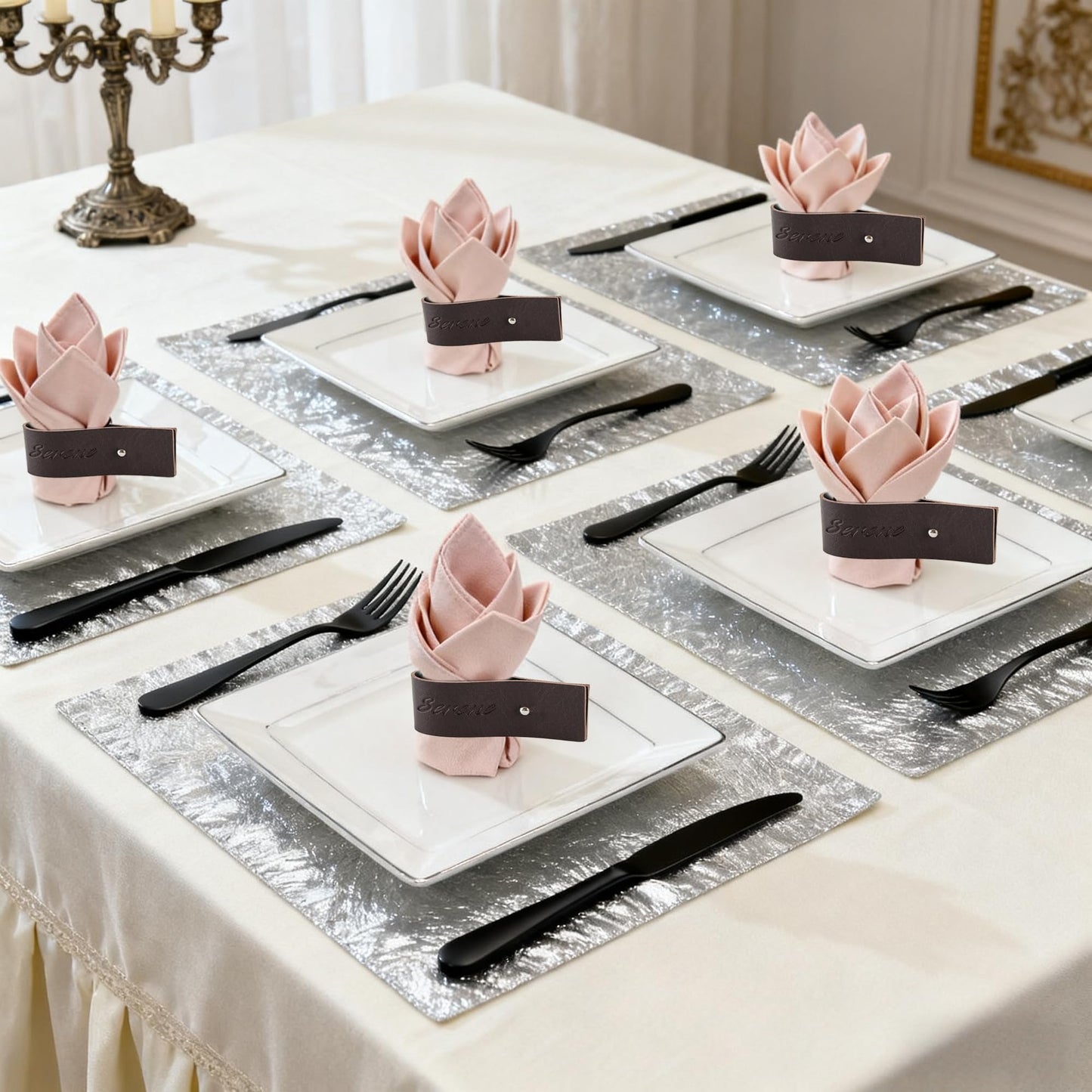 Dark Brown Napkin Rings Set of 6 – Elegant Leather Napkin Ring Holders, Double-Sided Waterproof, Durable Table Decor for Easter, Weddings & Dinner Parties, Stylish Table Setting Accessories
