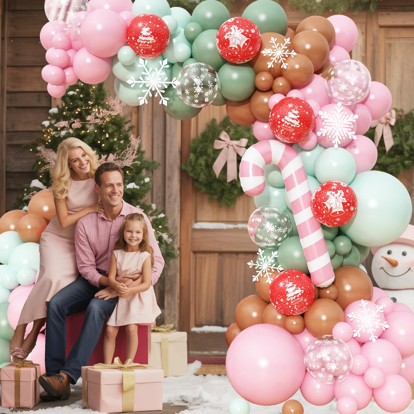 Christmas Balloon Arch Kit Gingerbread Balloon Garland Pastel Green Pink Red Snowflake Balloons Reindeer Peppermint Candy Cane Foil Balloons for Gingerbread Nutcracker Baby Shower Birthday Party Decor