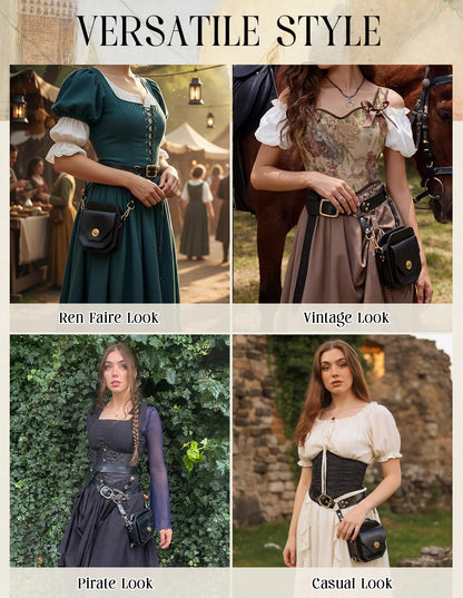Scarlet Darkness Renaissance Accessories, PU Leather Belt Pouch Waist Bag, Medieval Knight Bags for Halloween Cosplay Costume