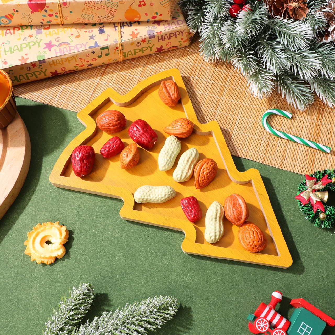MAGICLULU 1pc Wooden Christmas Tree Serving Tray Wooden Appetizer Tray Christmas Serving Dish Tree Snack Candy Dish Plate for Home Kitchen (Size C