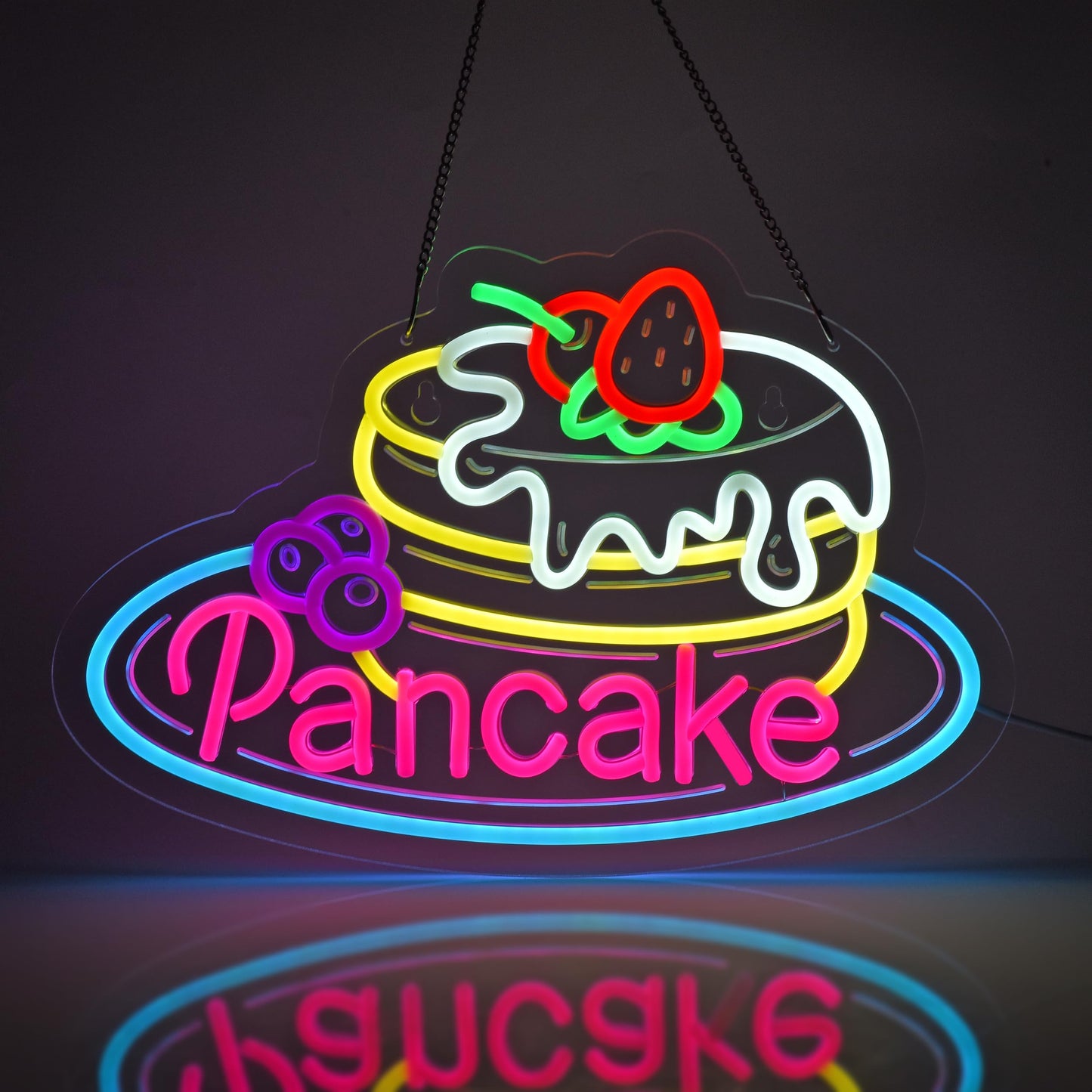 JOMOBUTY Pancake Neon Sign, Neon Lights Hanging Wall Art Decoration for Business Restaurant Shop Store House Bar Cafe Party Home Decor, USB Powered Ultra Bright Dimmable,16.14×11.02inches