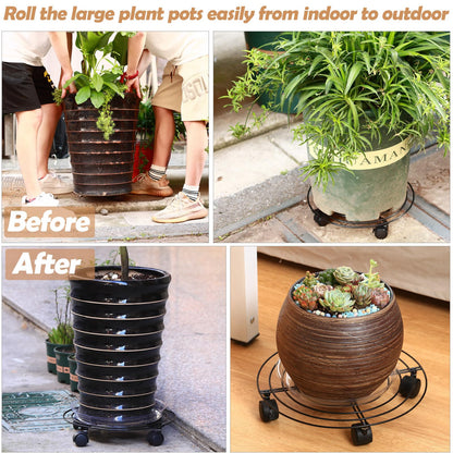 5 Packs Metal Plant Caddy 11.8" Plant Dolly with Wheels Heavy-duty Wrought Iron Rolling Plant Stand with Casters Indoor and Outdoor Plant Pot Movers Planter Rollers Coaster, Brown