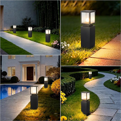 Outdoor Landscape Path Light Modern Black Waterproof Bollard Light Outside Housing Pathway Light Aluminum Walkway Lighting Hardwired E26 Sideway Post Pole Lighting Patio Porch Exterior Lawn Floor Lamp
