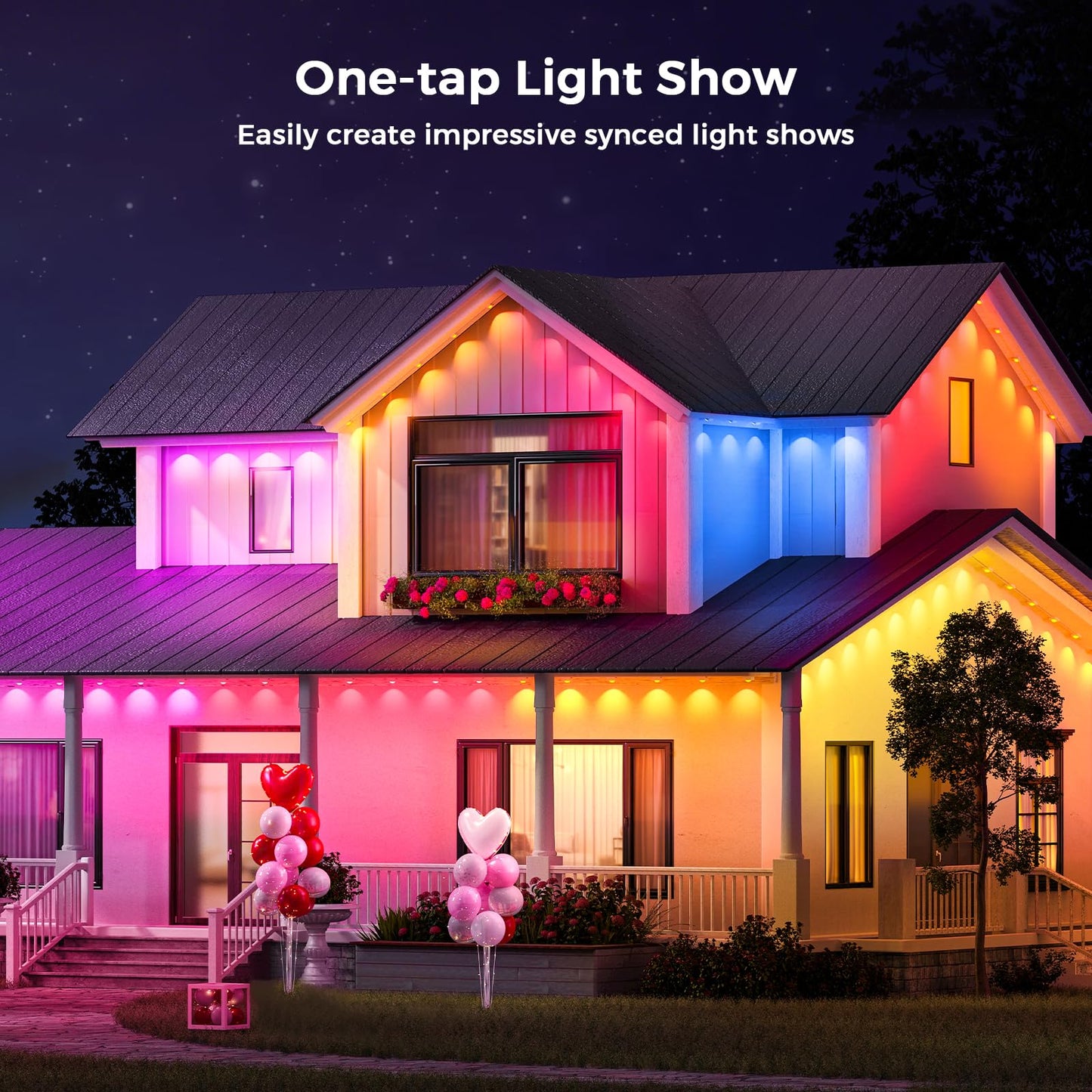 LunaSync Permanent Outdoor Lights, 150ft RGBIC Smart LED Eaves Lights with App & Remote Control, IP67 Waterproof, 50 Scene Modes for Christmas, Holiday, Pool Party & Daily Decor