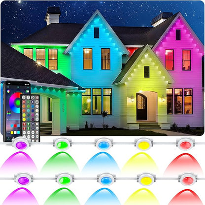 200FT Permanent Outdoor Lights,for House Roof, Christmas, Holiday, Party, Daily Lighting, IP67 Waterproof,RGB Eaves Lights with Multi Scene Modes for Halloween