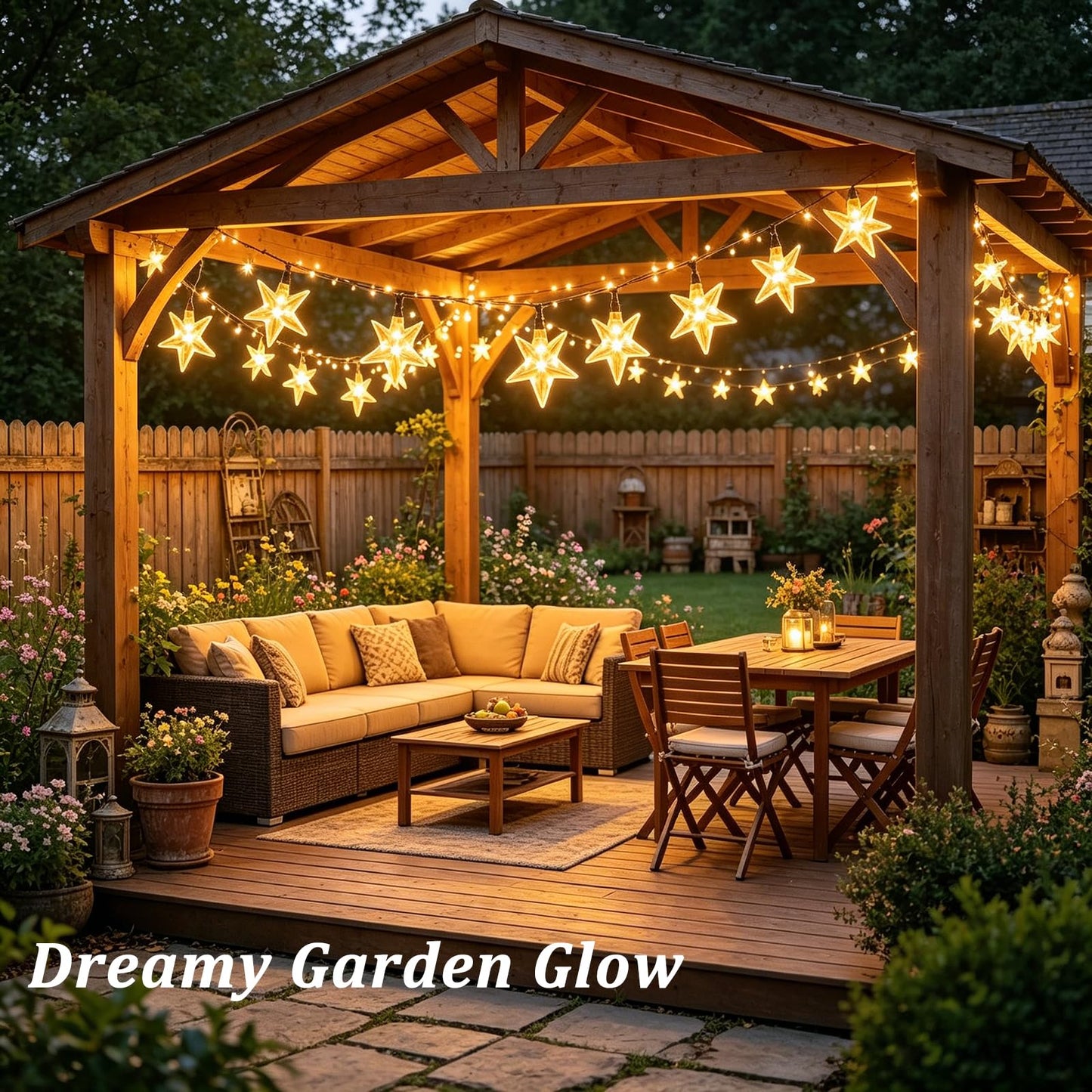 Solar Star Lights Outdoor - 50 LED Solar String Lights Outdoor Waterproof, 30.68ft Solar Powered Star String Lights, Warm White Twinkle Fairy Lights for Garden Fence Yard Decorations, 8 Modes