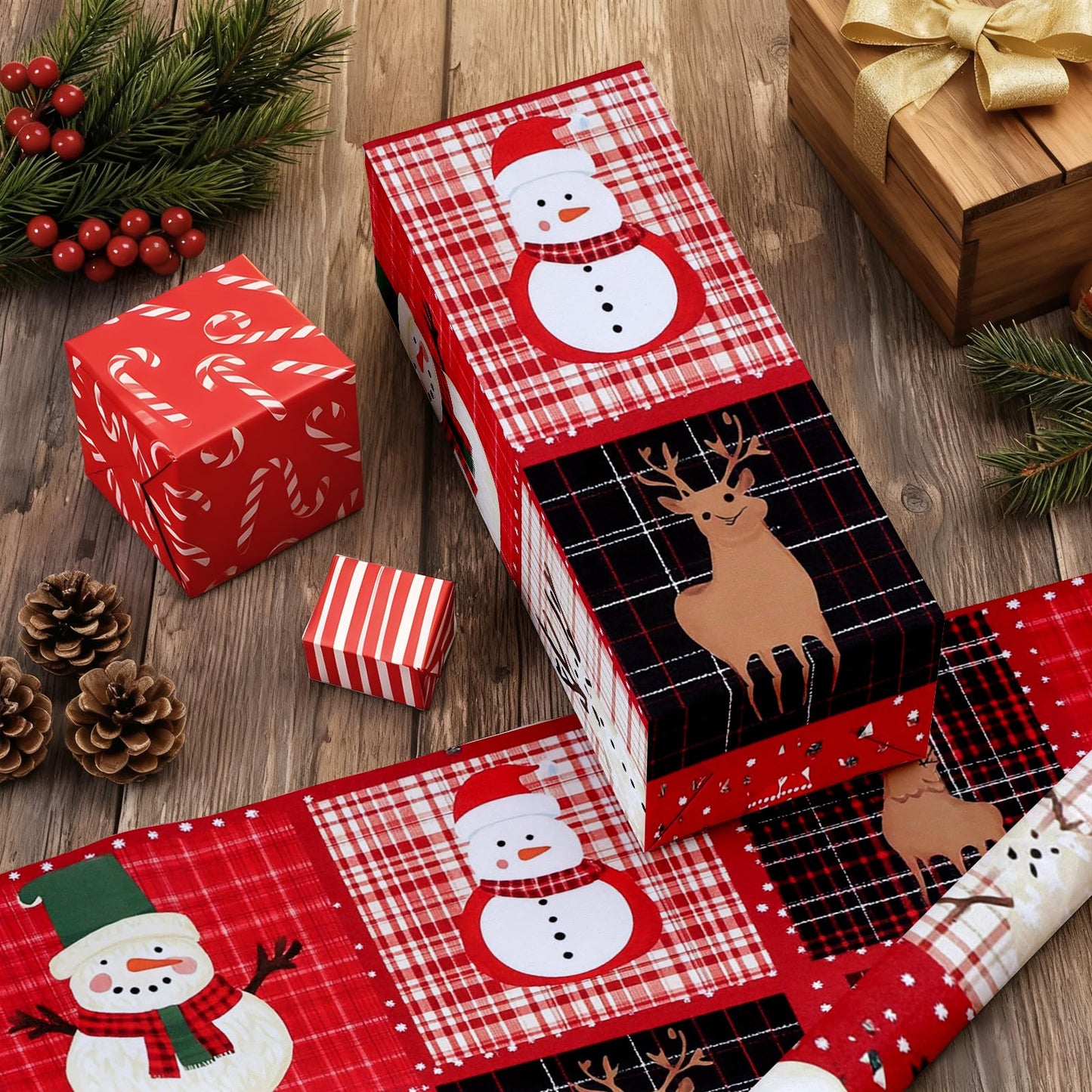Peel and Stick Christmas Wallpaper Festive Snowman & Reindeer Holiday Contact Paper Removable Self Adhesive Vinyl Christmas Decor Wall Paper for Countertop Cabinets Drawers Furniture 17" x 196.8"