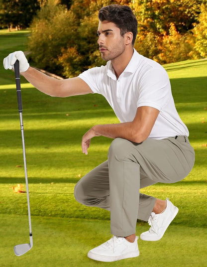 Golf Pants for Men - Lightweight Stretch Slim Fit Hiking Trousers with Zipper Pockets | Casual Tapered Design