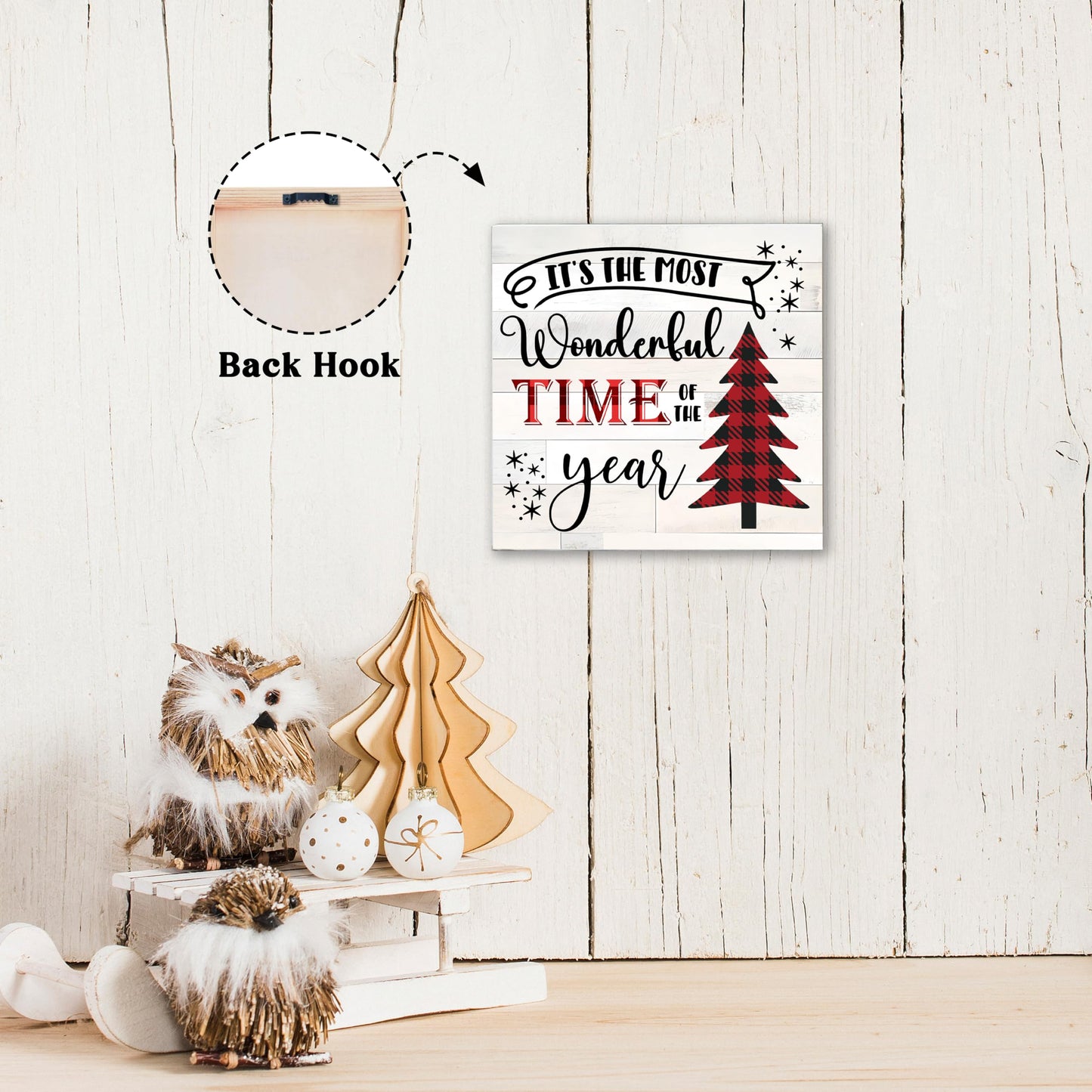 OXRUN Christmas Table Decorations, Pink Merry Christmas Tree Wooden Box Sign Decorative, Xmas Holiday Gifts for Women Men Home Office Shelf Decor 6 x 6 Inches - F12