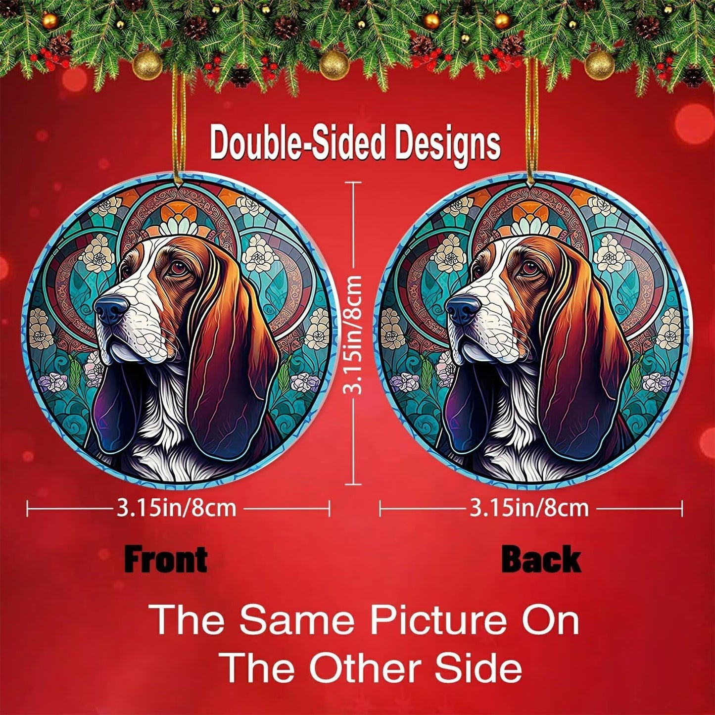 Basset Hound Christmas Ornament - Gifts for Dog Lovers, Christmas Tree Decoration, New Year Keepsake