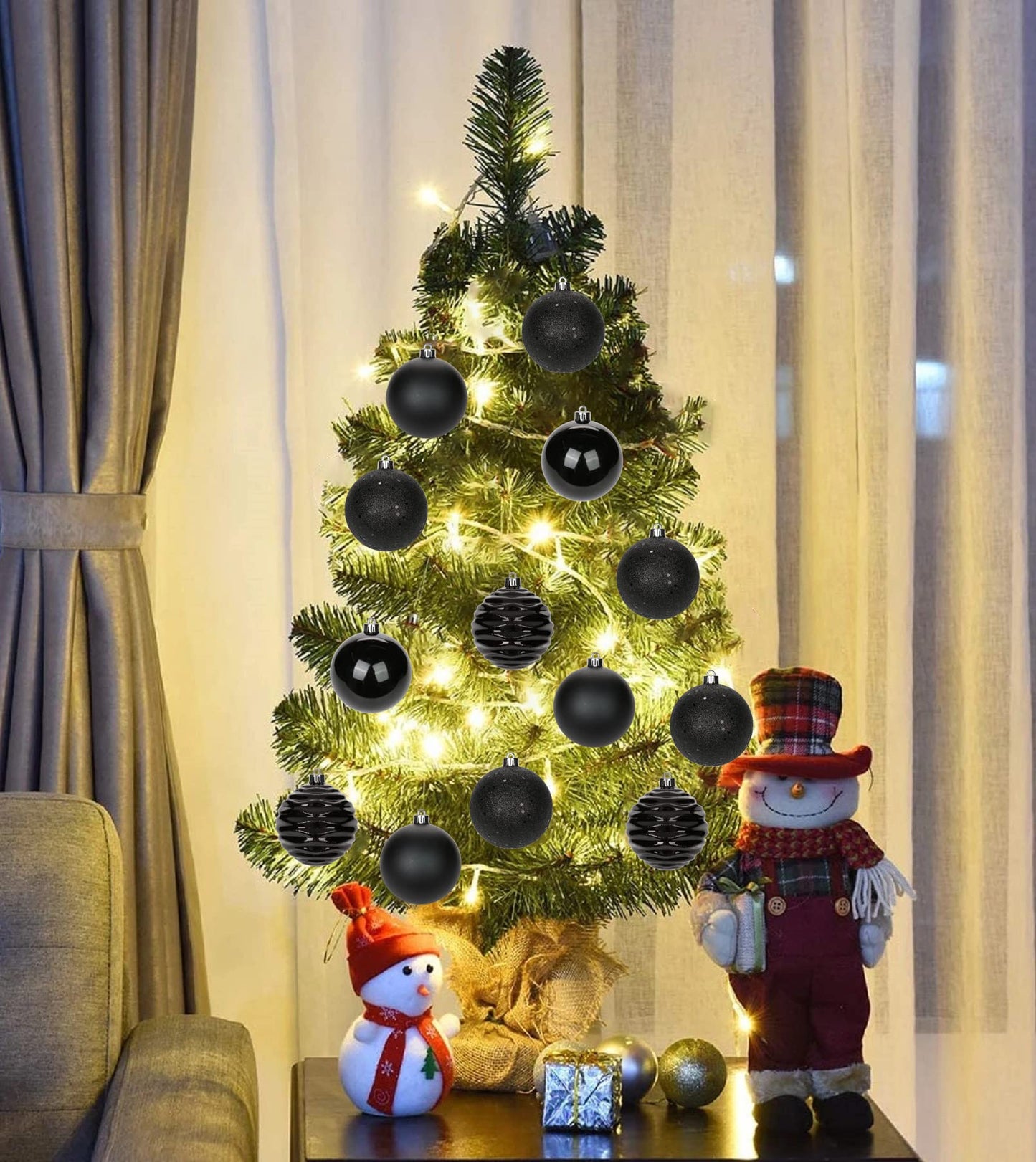 3.15" Christmas Ball Ornaments Black 12 Pcs Shatterproof Christmas Tree Decorations Xmas Tree Medium Christmas Ornaments Balls with Hanging Loop for Halloween Wedding Holiday Party Wreath Home Decor