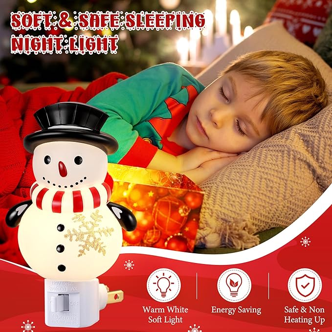 Christmas Snowman Night Light Plug in, Christmas Decoration 120V C7 LED Wall Plug in Nightlights, Christmas Night Light Decor for Bedroom Bathroom Kitchen Hallway Stairs